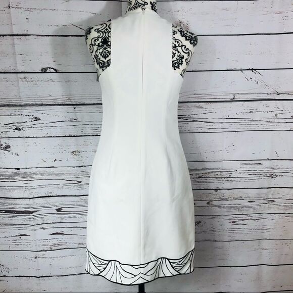 Halston Heritage Embroidered Hem White Sleeveless Shift Dress - Picture 5 of 8